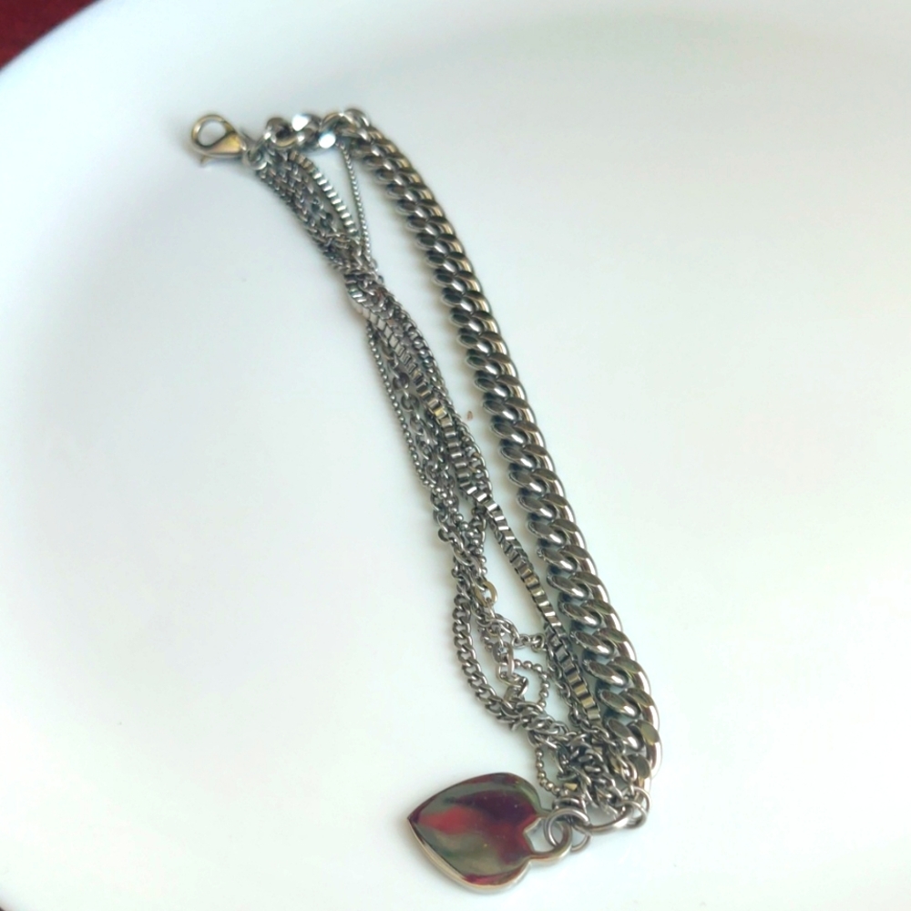 Silver and Silver Heart Charm Bracelet